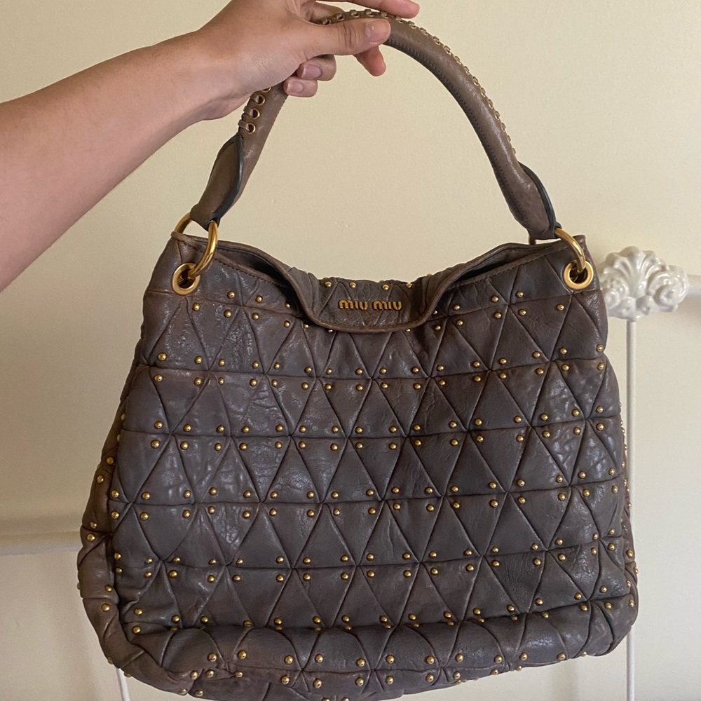 Miu Miu Quilted and Gold Studded Brown Bag
